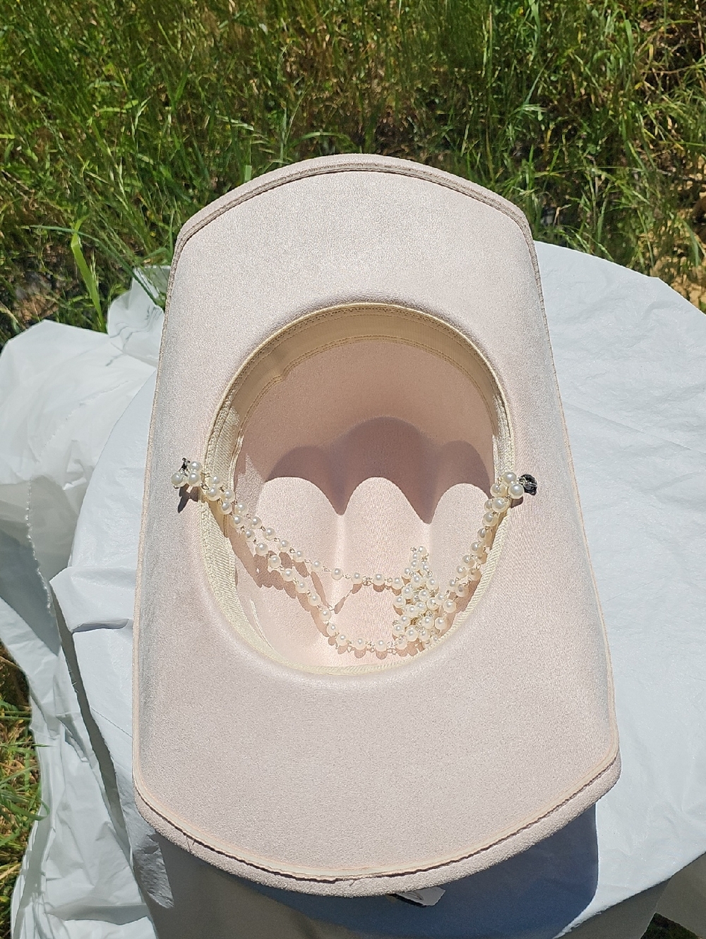 Cato Women's OS Light Pink Western Cowboy Hat with Faux Pearl Accents New - Picture 11 of 13